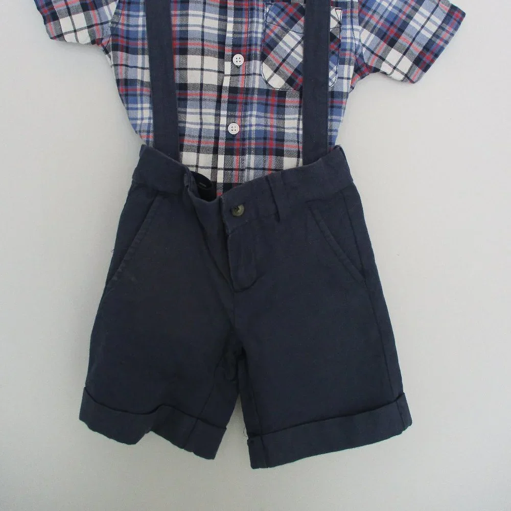 Boys Youth Short Set Blue Overalls with Shirt Sz 3